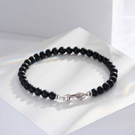 Black onyx beaded bracelet with sterling silver lobster clasp