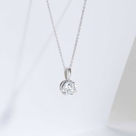 Round brilliant diamond solitaire pendant necklace in white gold on a delicate chain